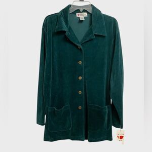 NWT Vintage Women's Lavon Velour Button Front Jacket L Green Circa 1997 Retro